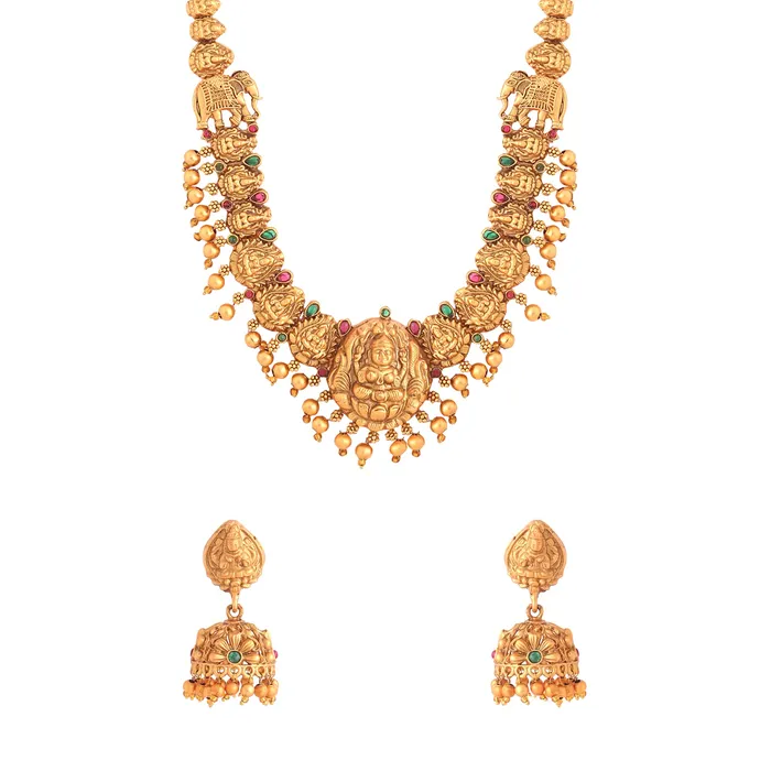 Earrings Yellow Chimes Yellow Chimes Jewellery Set for Women and Girls Temple Jewellery Set Gold Plated Long Necklace Temple Jewellery Set Birthday Gift for girls and women Anniversary Gift for Wife