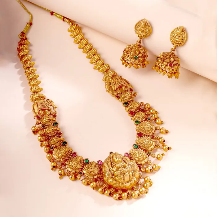 Earrings Yellow Chimes Yellow Chimes Jewellery Set for Women and Girls Temple Jewellery Set Gold Plated Long Necklace Temple Jewellery Set Birthday Gift for girls and women Anniversary Gift for Wife