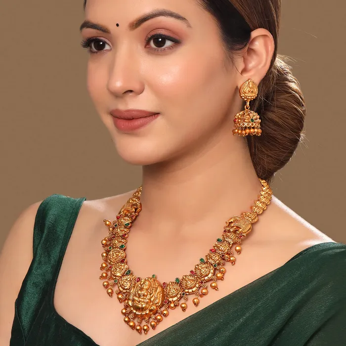 Earrings Yellow Chimes Yellow Chimes Jewellery Set for Women and Girls Temple Jewellery Set Gold Plated Long Necklace Temple Jewellery Set Birthday Gift for girls and women Anniversary Gift for Wife