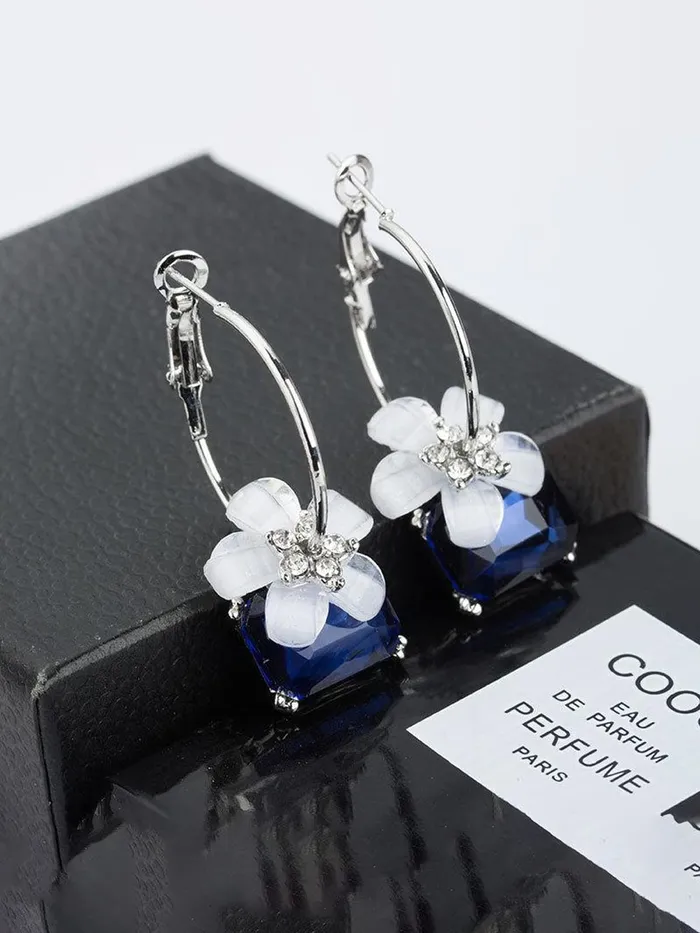 Necklaces Yellow Chimes Yellow Chimes Earrings For Women Silver Hoop With Flower and Blue Stone Hanging Drop Earrings For Women and Girls