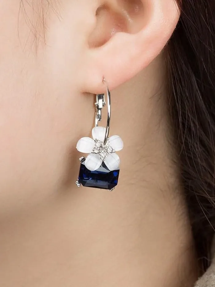 Necklaces Yellow Chimes Yellow Chimes Earrings For Women Silver Hoop With Flower and Blue Stone Hanging Drop Earrings For Women and Girls