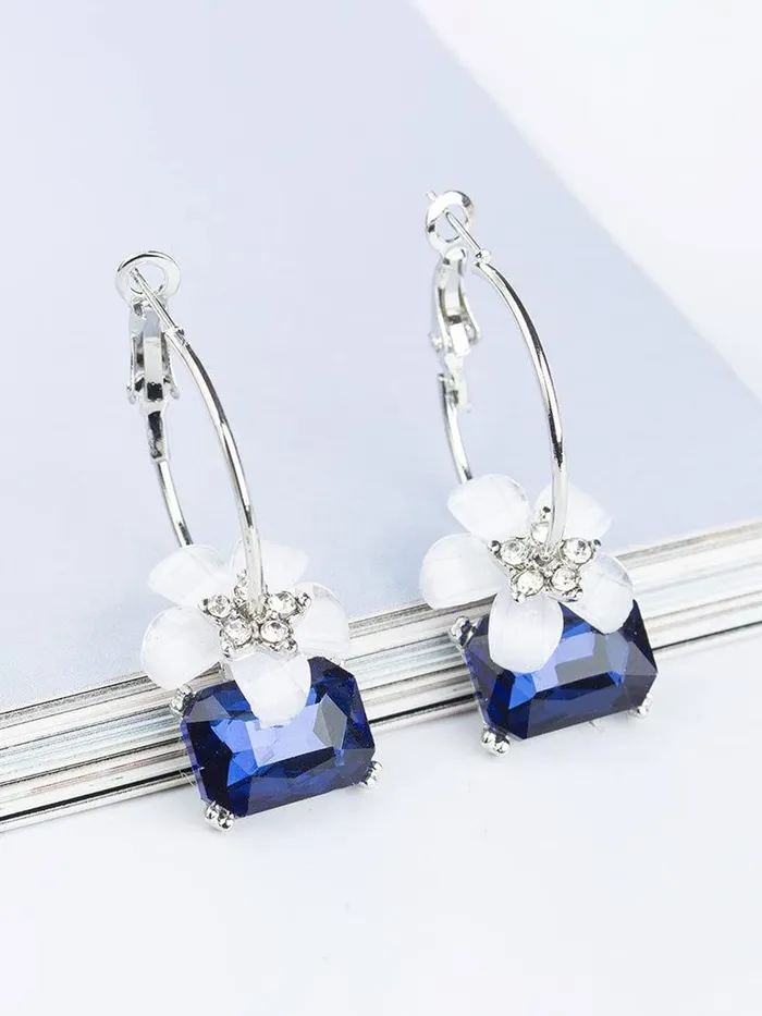 Necklaces Yellow Chimes Yellow Chimes Earrings For Women Silver Hoop With Flower and Blue Stone Hanging Drop Earrings For Women and Girls