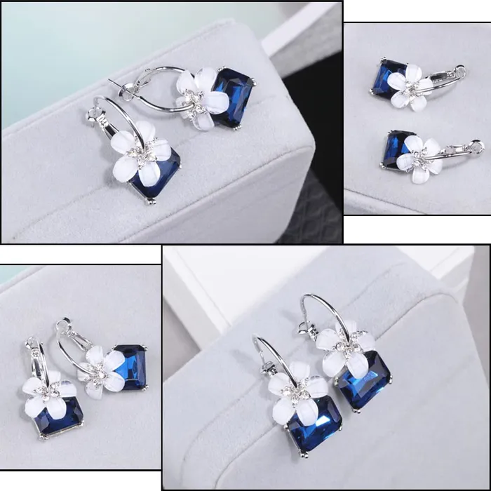 Necklaces Yellow Chimes Yellow Chimes Earrings For Women Silver Hoop With Flower and Blue Stone Hanging Drop Earrings For Women and Girls