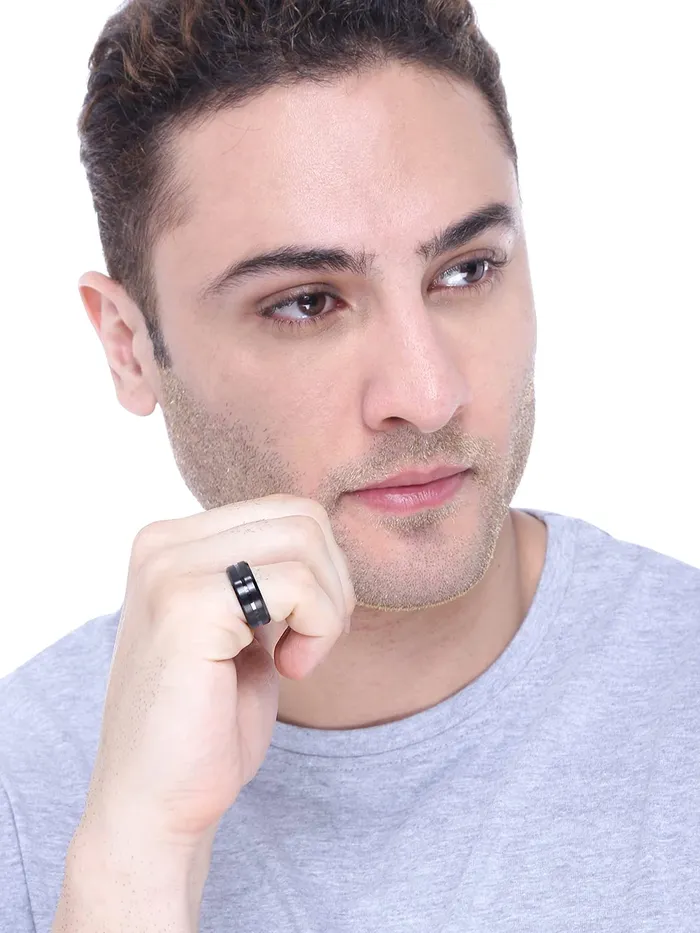 Yellow Chimes Rings for Men Balck Band Ring Western Style Stainless Steel Band Ring for Men and Boys Yellow Chimes Necklaces