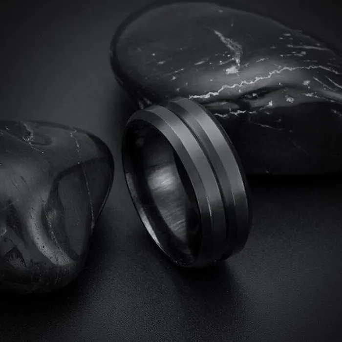 Yellow Chimes Rings for Men Balck Band Ring Western Style Stainless Steel Band Ring for Men and Boys Yellow Chimes Necklaces