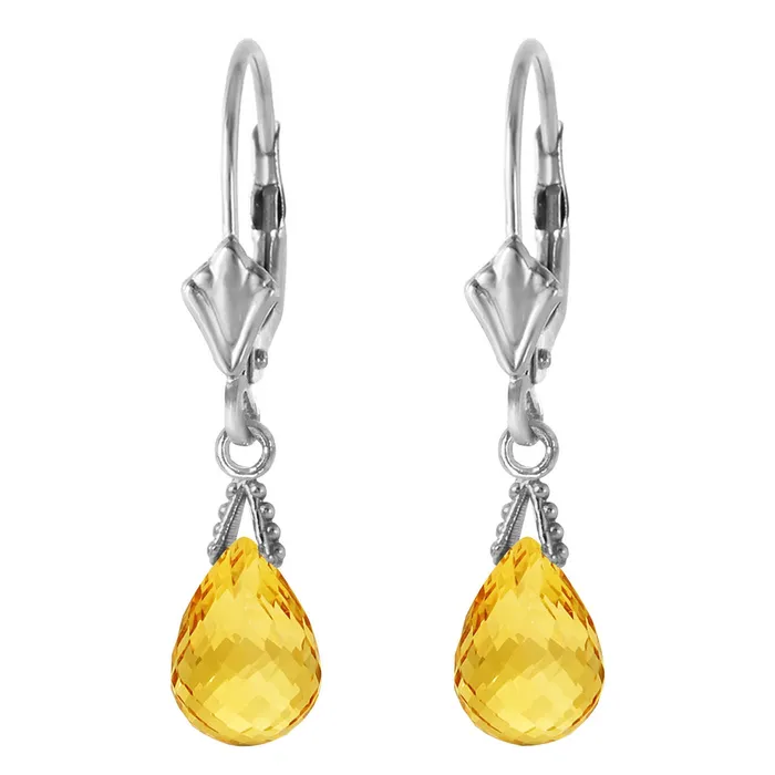 25 Carat 14K Solid White Gold Leverback Earrings Briolette Citrine MayaMila Earrings