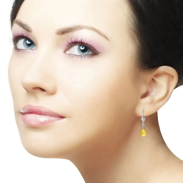 25 Carat 14K Solid White Gold Leverback Earrings Briolette Citrine MayaMila Earrings