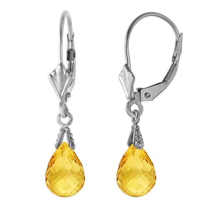 25 Carat 14K Solid White Gold Leverback Earrings Briolette Citrine MayaMila Earrings