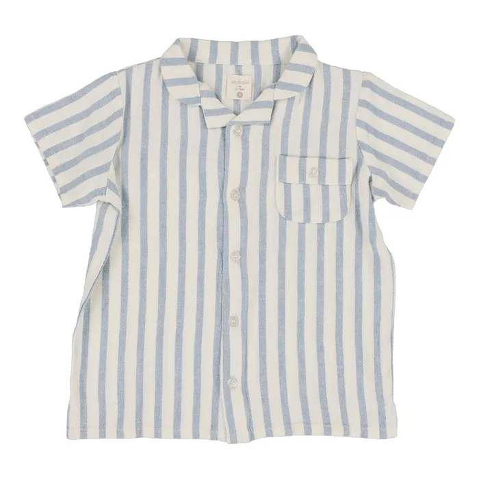 Analogie Rings Analogie Linen Stripe Button Down Shirt Blue