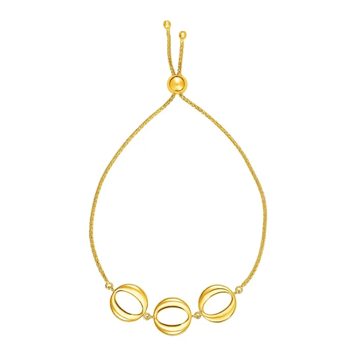 Bracelets Adjustable Bracelet with Shiny Open Circles in 14k Yellow Gold MayaMila