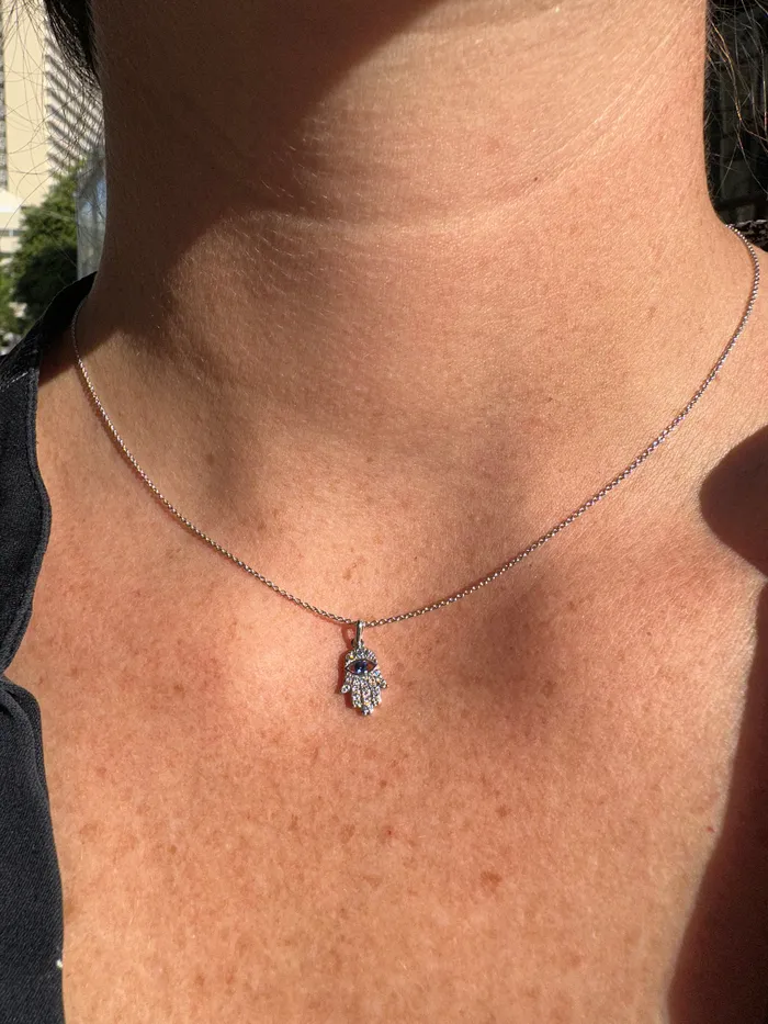 Diamond Sapphire Hamsa Necklace The Private Room Fine Jewelry Necklaces