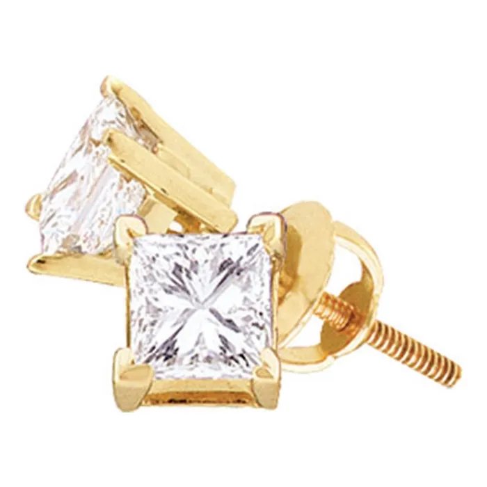 Earrings mayamila 14kt Yellow Gold Unisex Princess Diamond Solitaire Stud Earrings 12 Cttw