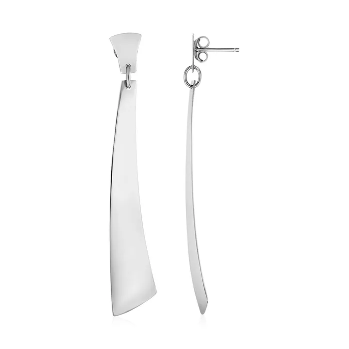 Earrings MayaMila Polished Long Curved Rectangle Drop Earrings in Sterling Silver