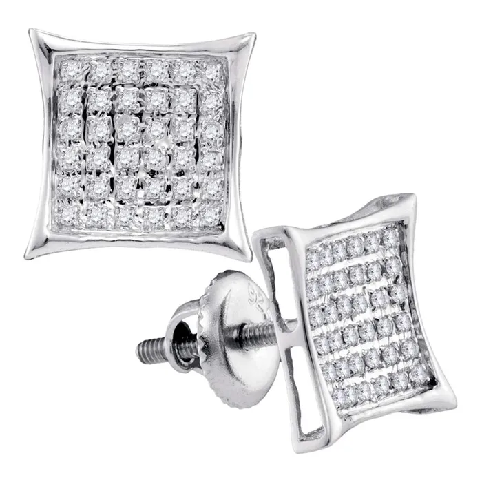 Earrings mayamila Sterling Silver Womens Round Diamond Square Kite Cluster Stud Earrings 14 Cttw