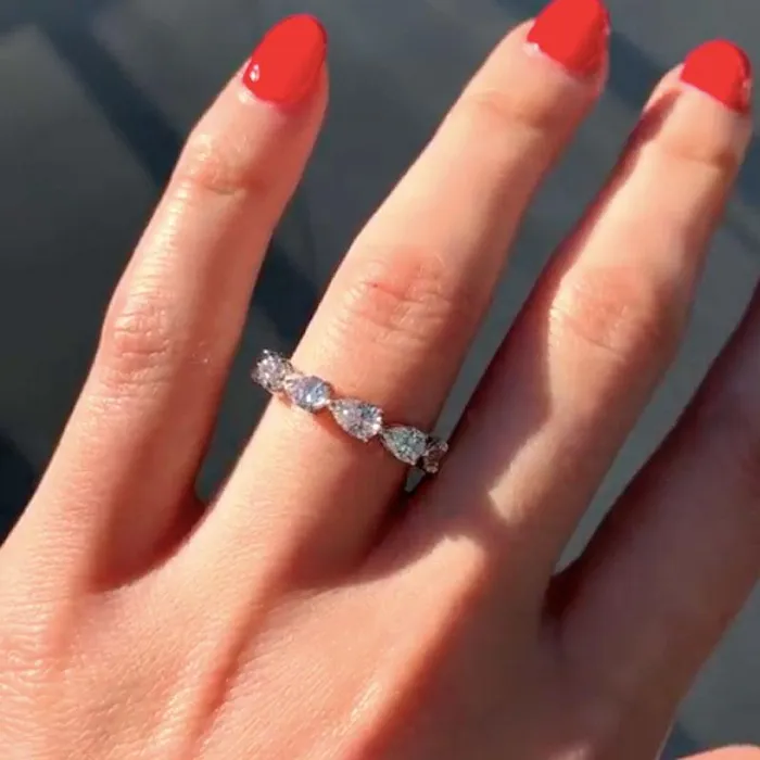 Exquisite Pear Cut Full Eternity Sterling Silver Wedding Band Shineofdiamond Rings