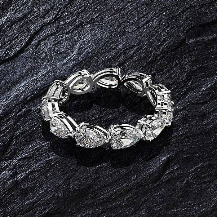Exquisite Pear Cut Full Eternity Sterling Silver Wedding Band Shineofdiamond Rings