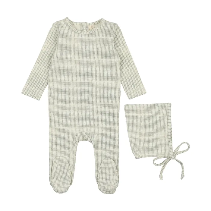 Lilette Grid Footie Set CreamBlue Lilette Rings