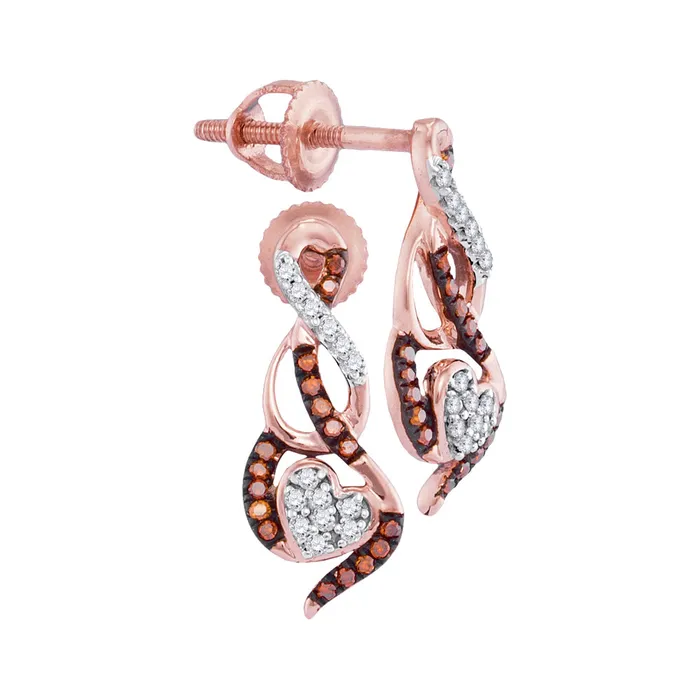 mayamila 10kt Rose Gold Womens Round Red Color Enhanced Diamond Heart Earrings 16 Cttw Earrings