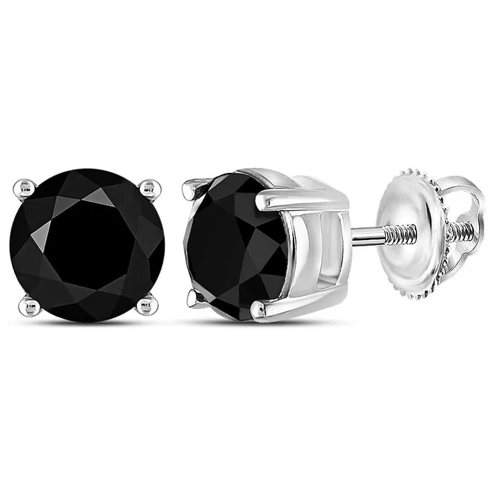 mayamila 10kt White Gold Unisex Round Black Color Enhanced Diamond Solitaire Stud Earrings 300 Cttw Earrings