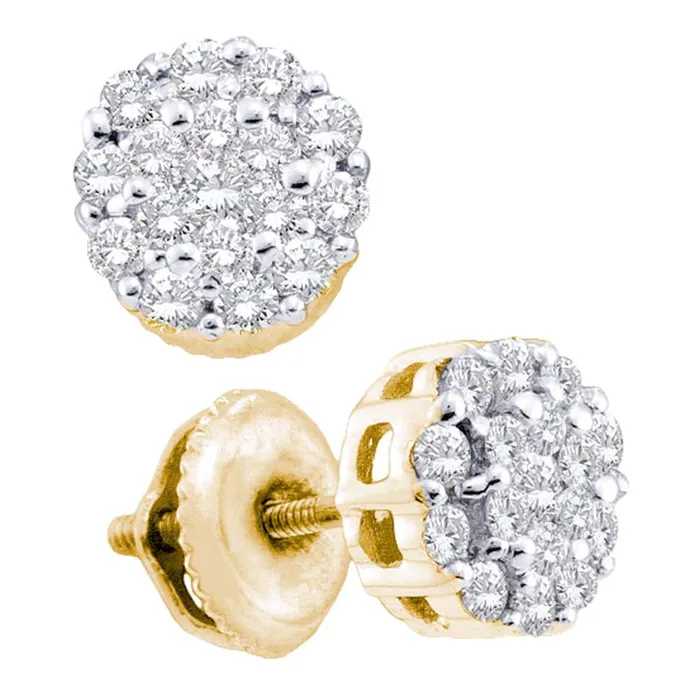 mayamila 14kt Yellow Gold Womens Round Diamond Flower Cluster Screwback Earrings 12 Cttw Earrings