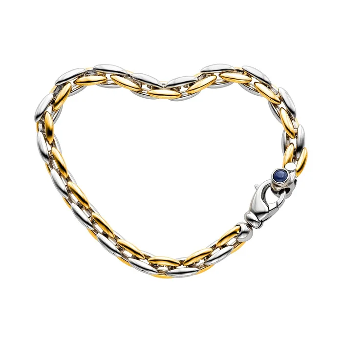MayaMila Bracelets 14k Two Tone Gold 7 12 inch Oval Link Bracelet with Sapphire