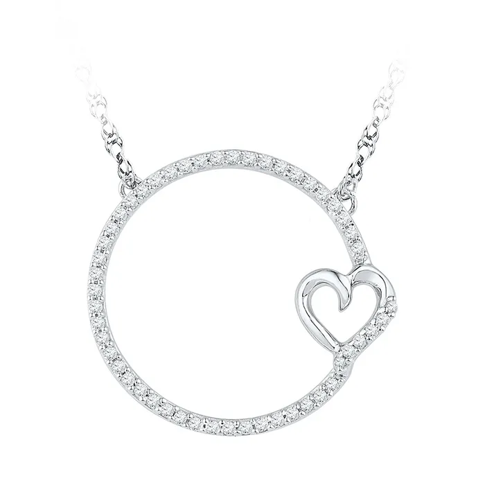 mayamila Necklaces 10kt White Gold Womens Round Diamond Circle Heart Pendant Necklace 15 Cttw