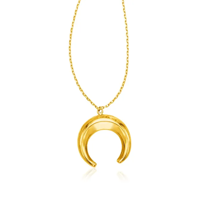 MayaMila Necklaces 14k Yellow Gold 17 inch Necklace with Domed Moon Motif Pendant