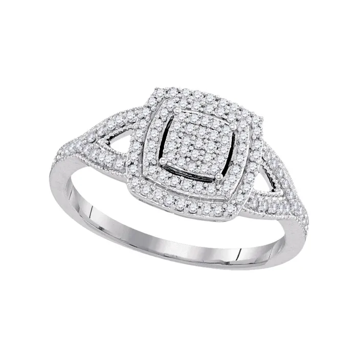 mayamila Rings 10kt White Gold Womens Round Diamond Square Cluster Bridal Wedding Engagement Ring 13 Cttw