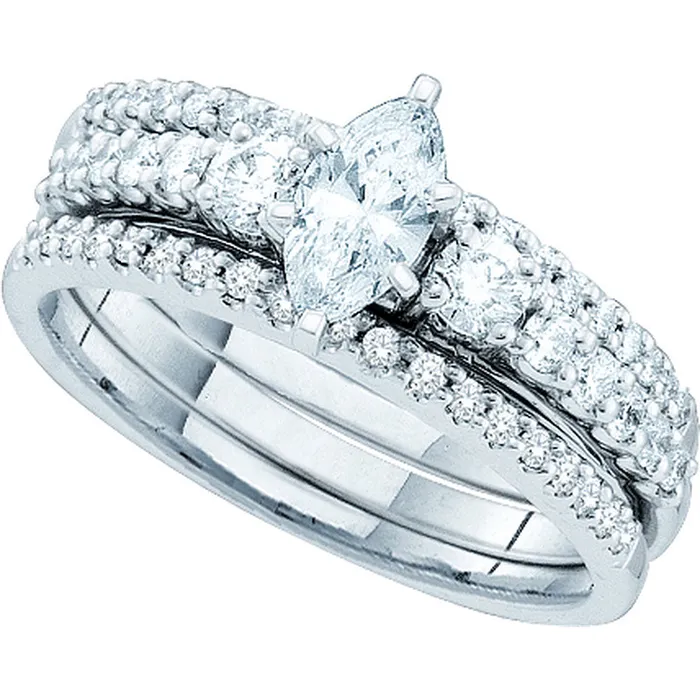 mayamila Rings 14kt White Gold Womens Marquise Diamond 3Piece Bridal Wedding Engagement Ring Band Set 100 Cttw