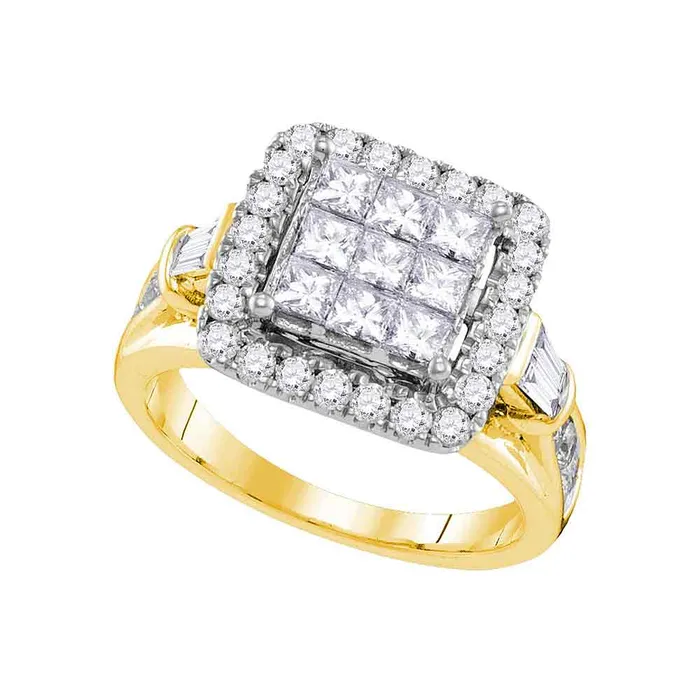 mayamila Rings 14kt Yellow Gold Womens Princess Diamond Cluster Bridal Wedding Engagement Ring 200 Cttw
