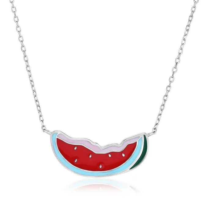 Necklaces MayaMila Sterling Silver 18 inch Necklace with Enameled Watermelon Slice