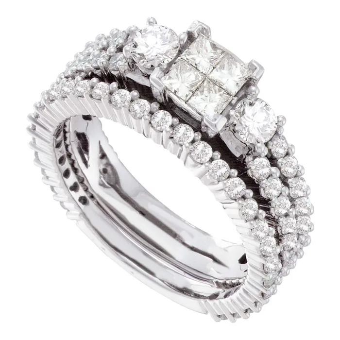 Rings 14kt White Gold Womens Princess Diamond Cluster Bridal Wedding Engagement Ring Band Set 200 Cttw mayamila
