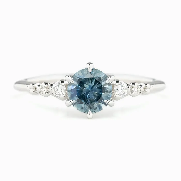 Rings Envero Jewelry Estel Fleur Six Prongs Ring 094ct Light Blue Green Montana Sapphire 14k White Gold One of a kind