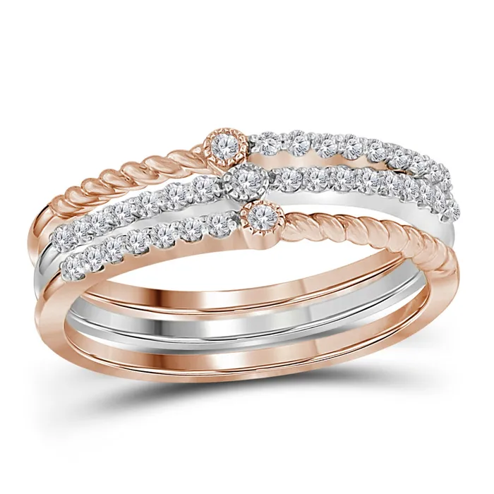 Rings mayamila 10kt Twotone White Rose Gold Womens Round Diamond Stackable Bands Set 14 Cttw