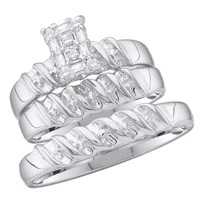 Rings mayamila 10kt White Gold His Hers Round Diamond Cluster Matching Bridal Wedding Ring Band Set 110 Cttw