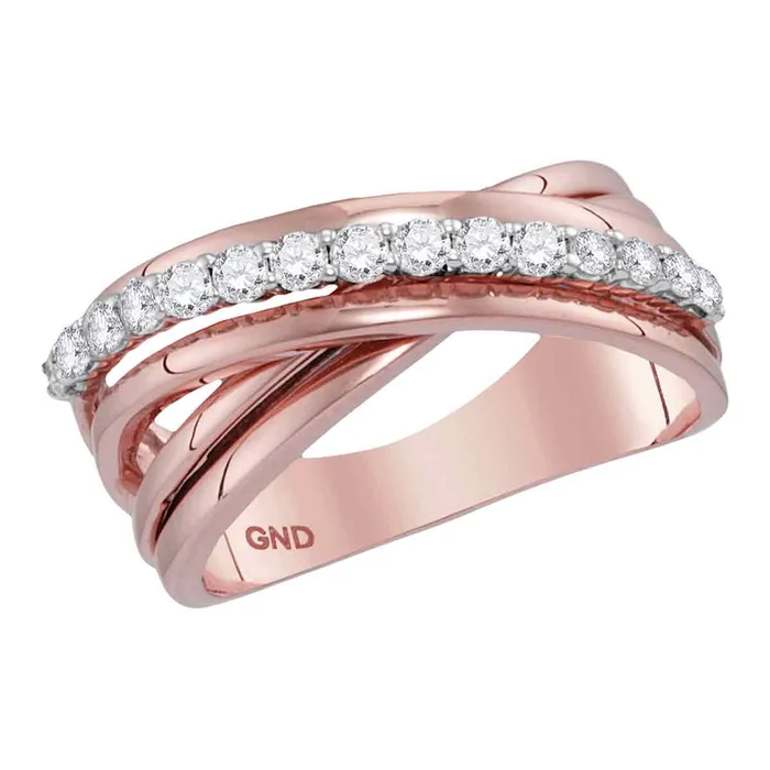 Rings mayamila 14kt Rose Gold Womens Round Diamond Crossover Band Ring 38 Cttw