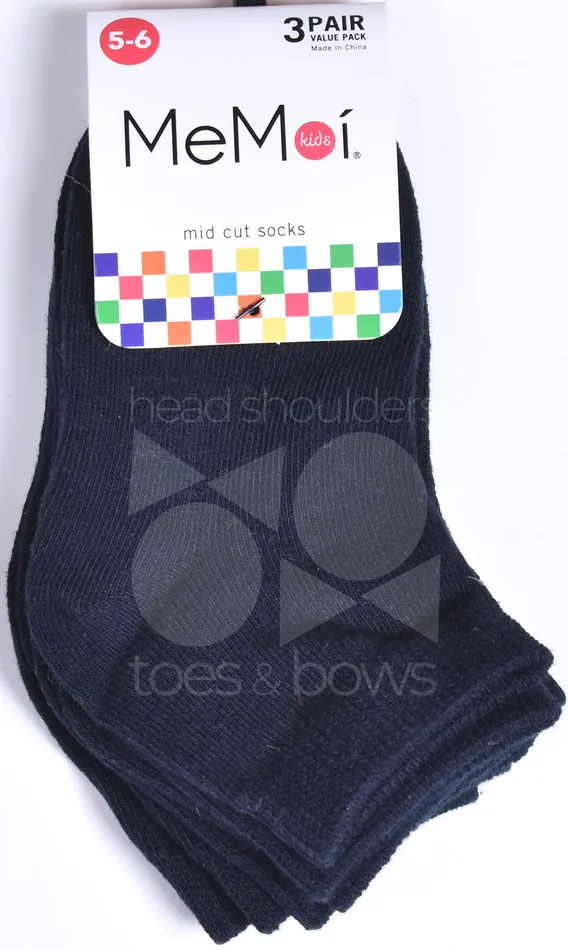Rings Memoi Memoi Kids Mid Cut Socks 3Pack Navy MK556