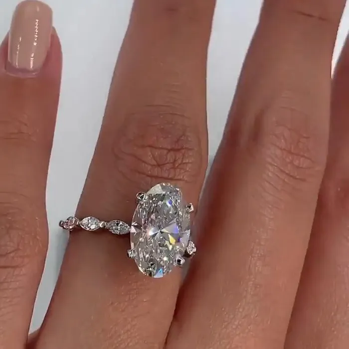 Shineofidamond Rings 40 Carat Oval Cut Silver Solitaire Ring