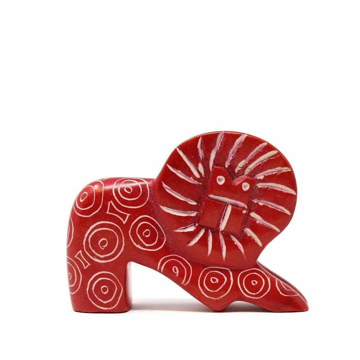 Soapstone Lion Red Spiral Circle Rings
