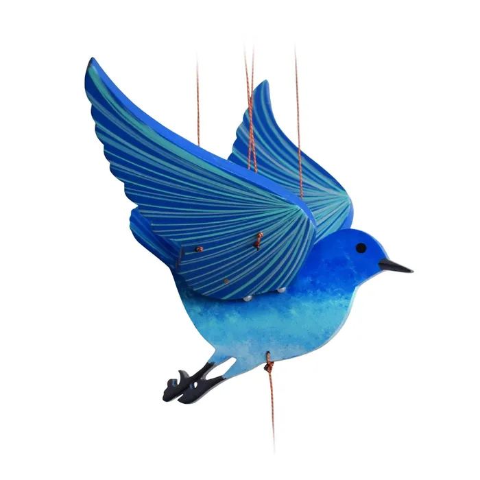 Tulias Artisan Gallery Earrings Blue Bird of Happiness Flying Mobile
