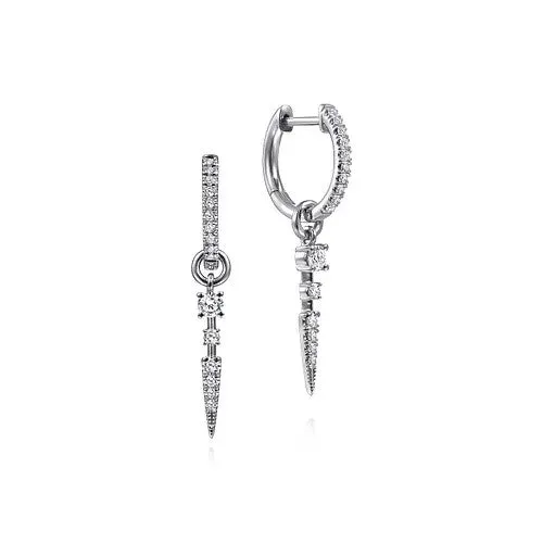 14K White Gold 10mm Diamond Huggie Earrings with Spike Drops GABRIEL CO Earrings