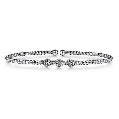 14K White Gold Bujukan Bead and Hexagon 013cttw Cluster Diamond Bangle GABRIEL CO Bracelets