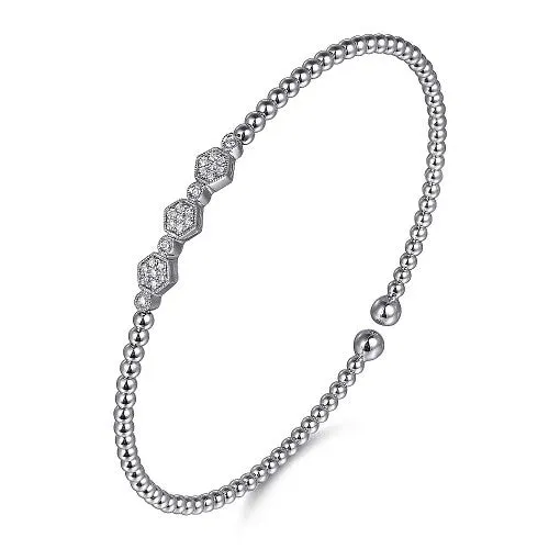 14K White Gold Bujukan Bead and Hexagon 013cttw Cluster Diamond Bangle GABRIEL CO Bracelets