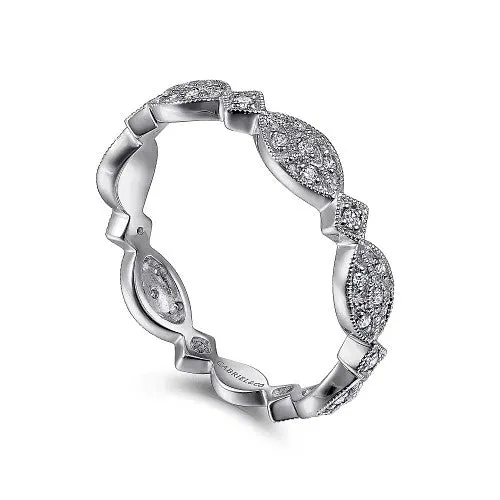 14K White Gold Marquise Station Pave Diamond Stackable Ring GABRIEL CO Rings