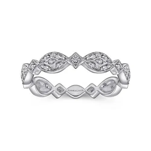 14K White Gold Marquise Station Pave Diamond Stackable Ring GABRIEL CO Rings