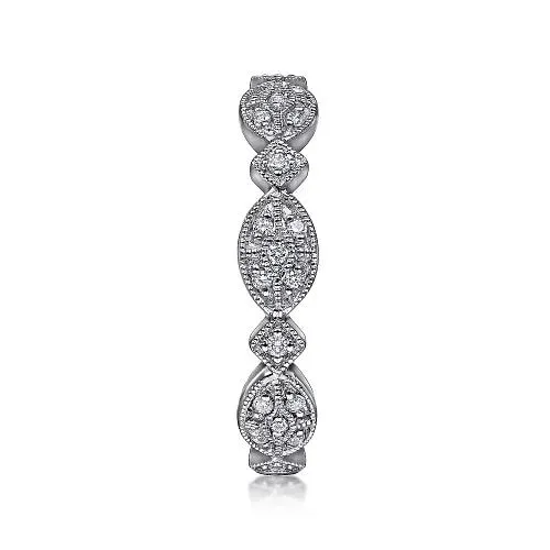 14K White Gold Marquise Station Pave Diamond Stackable Ring GABRIEL CO Rings
