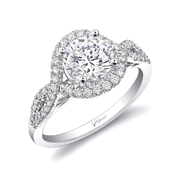 14K White Gold Twisted Shank and Diamond Halo Semi Mount Engagement Ring COAST DIAMOND Classiqui creations Rings