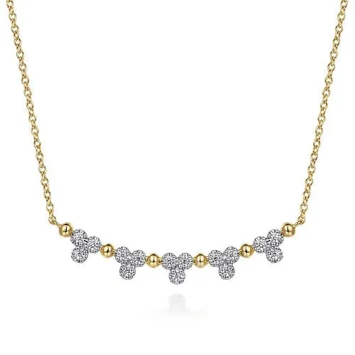 14K Yellow Gold Bujukan Bar Necklace with Diamond Trio Stations GABRIEL CO Necklaces