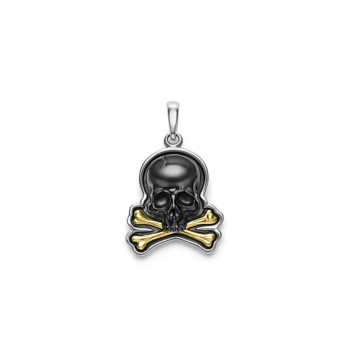 Anthem TwoTone Black Agate Skull and Bones Pendant LAGOS Rings