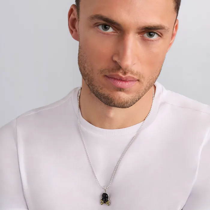 Anthem TwoTone Black Agate Skull and Bones Pendant LAGOS Rings